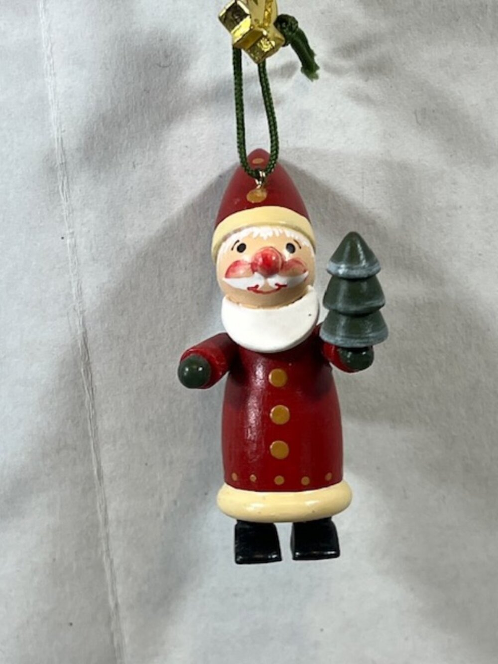 VTG Handmade Wooden Folk Art Santa Claus Christmas Tree Holiday Ornament 2.25"H